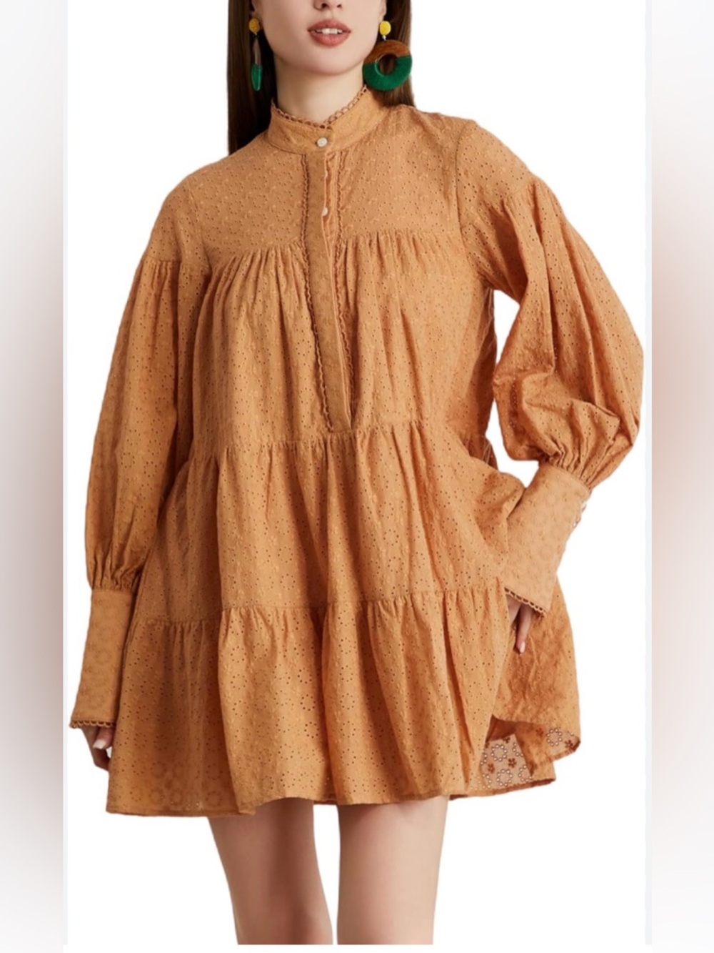 Women's Eyelet Tiered Peasant Dress